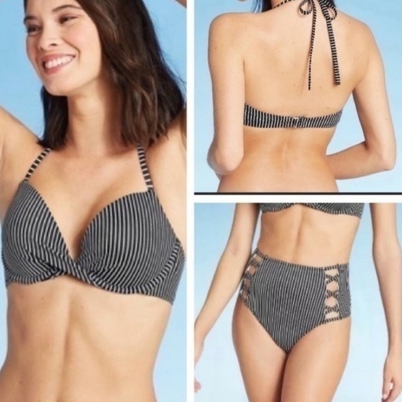 SHADE & SHORE UNDERWIRE TWIST FRONT TOP 34B HIGH WAIST BOTTOM SWIMSUIT SIZE S - Picture 2 of 15